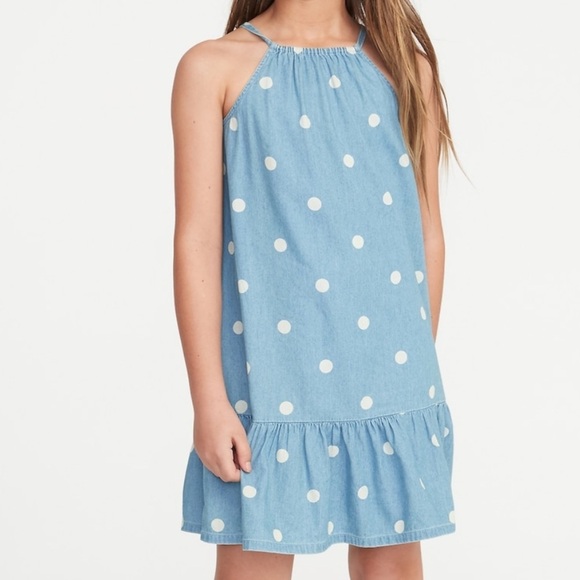 Old Navy Chambray Polka Dot Swing Sundress Size L - Picture 1 of 7